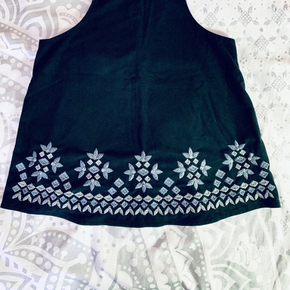 Faux Suede Leather Embroidered Tank